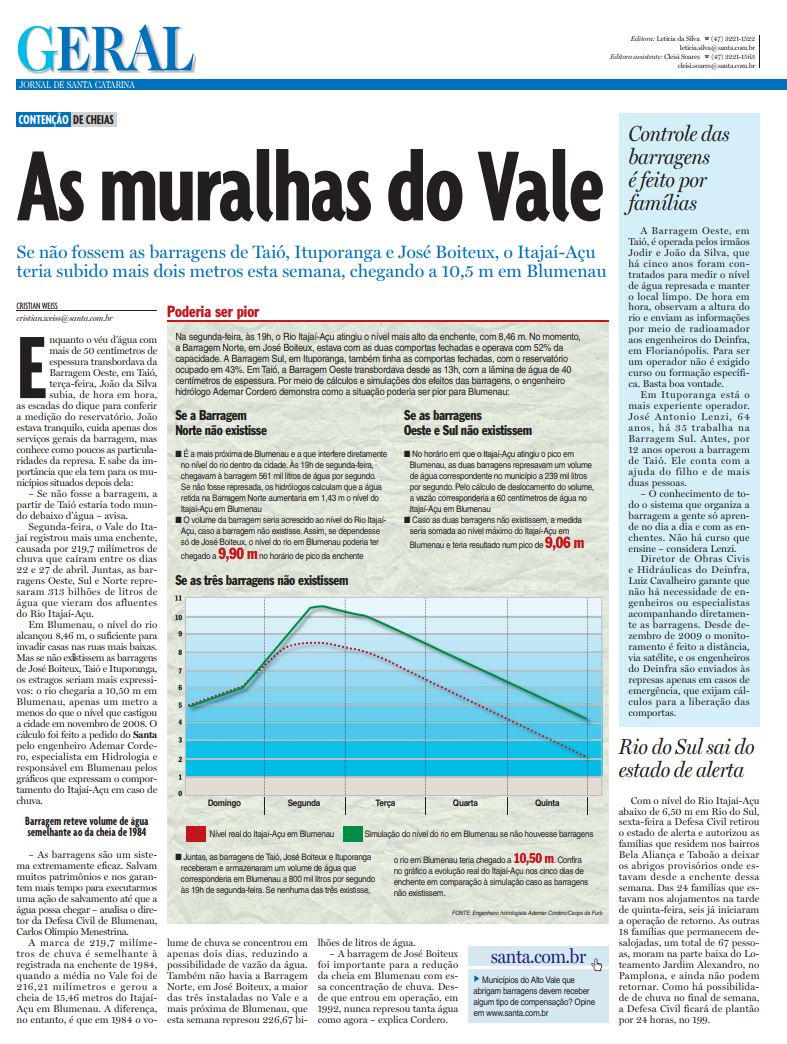 Barragens Vale do Itajaí se não existissem projeção enchente em Blumenau Rio do Sul Ceops Cristian Edel Weiss Cristian Weiss Jornal de Santa Catarina RBS NSC Comunicação 1