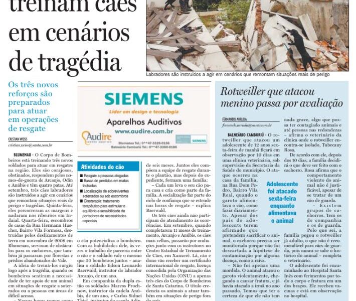 Bombeiros treinam caes salvamento tragedia desabamento treinados corpo de bombeiros Cristian Weiss Jornal de Santa Catarina jornalista de dados multimídia Alemanha Brasil