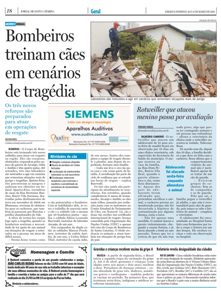 Bombeiros treinam caes salvamento tragedia desabamento treinados corpo de bombeiros Cristian Weiss Jornal de Santa Catarina jornalista de dados multimídia Alemanha Brasil