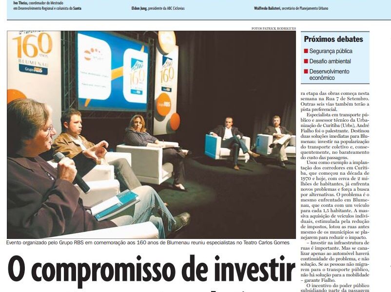 Debate RBS 160 anos Blumenau mobilidade urbana discute transporte coletivo no Teatro Carlos Gomes, Cristian Weiss, Cristian Edel Weiss, Jornal de Santa Catarina, RBS, NSC Comunicação