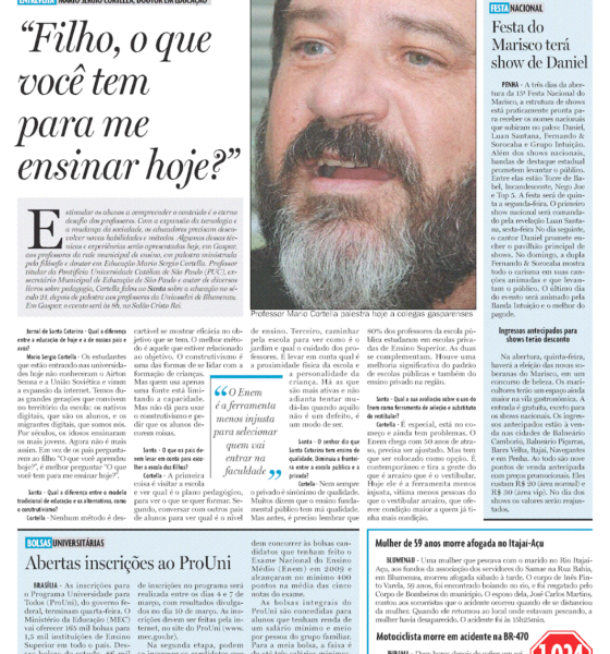 Mario Sergio Cortella faz palestra Blumenau entrevista filósofo pedagogia educação Cristian Edel Weiss Jornal de Santa Catarina jornalista de dados multimídia Alemanha Brasil