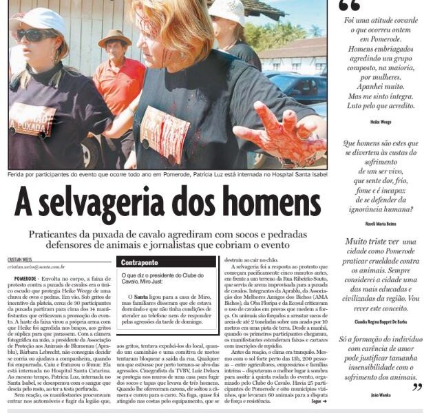 Selvageria dos homens puxada de cavalos em Pomerode animais Cristian Edel Weiss Cristian Weiss Jornal de Santa Catarina jornalista de dados multimídia Alemanha Brasil