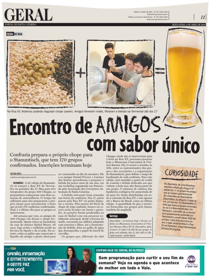 Stammtisch Blumenau Cristian Edel Weiss Cristian Weiss Jornal de Santa Catarina inscricoes jornalista de dados multimídia Alemanha Brasil tradições alemãs Rua XV de Novembro