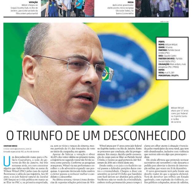 Wilson Witzel governador Rio de Janeiro eleições 2022 2018 novo governador resultado eleições Cristian Edel Weiss Diário Catarinense NSC Total jornalista de dados multimídia Alemanha Brasil
