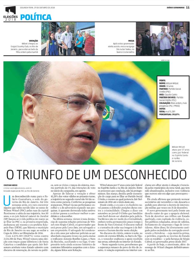Wilson Witzel governador Rio de Janeiro eleições 2022 2018 novo governador resultado eleições Cristian Edel Weiss Diário Catarinense NSC Total jornalista de dados multimídia Alemanha Brasil