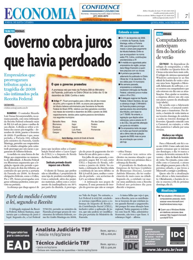governo cobra juros empréstimo isenção de imposto tragédia de 2008 deslizamento de terra blumenau Cristian Edel Weiss Jornal de Santa Catarina jornalista de dados multimídia Alemanha Brasil