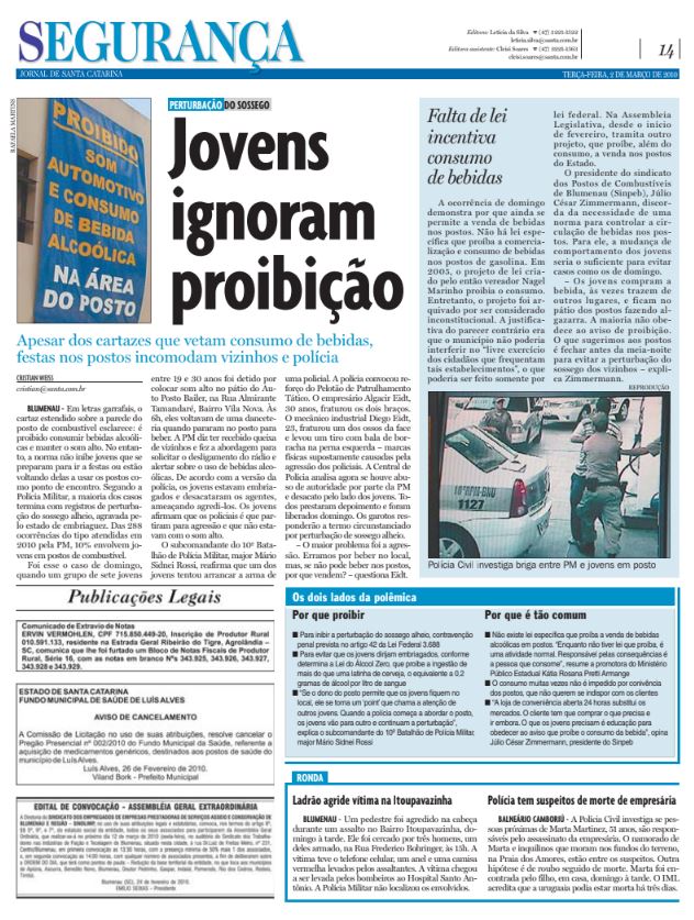 jovens ignoram proibicao blumenau polícia militar sossego bagunça bebedeira Cristian Edel Weiss Jornal de Santa Catarina jornalista de dados multimídia Alemanha Brasil