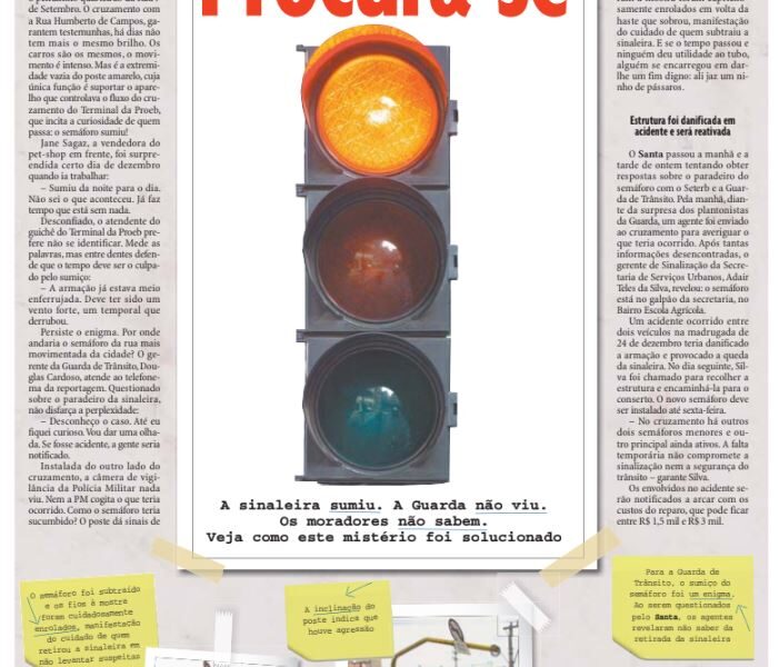 sinaleira semáforo do transito de Blumenau sumiu após acidente agatha christie texto bom jornalismo Cristian Edel Weiss Jornal de Santa Catarina jornalista de dados multimídia Alemanha Brasil
