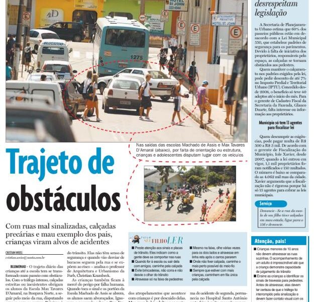 trajeto obstaculos atropelamento crianças perto da escola faixa de pedestres trânsito blumenau Cristian Edel Weiss Jornal de Santa Catarina jornalista de dados multimídia Alemanha Brasil