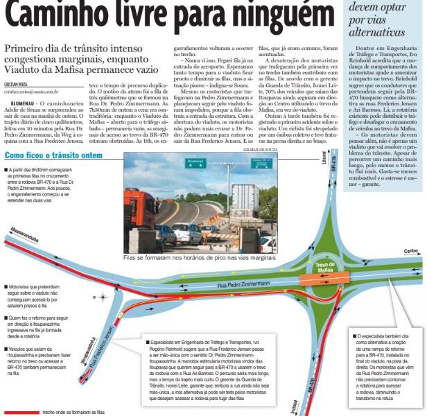 Dia da abertura do Viaduto da Mafisa no trânsito de Blumenau sobre a BR-470 na Dr Pedro Zimmermann pelo jornalista Cristian Weiss Cristian Edel Weiss para RBS NSC Comunicação Santa Catarina 1