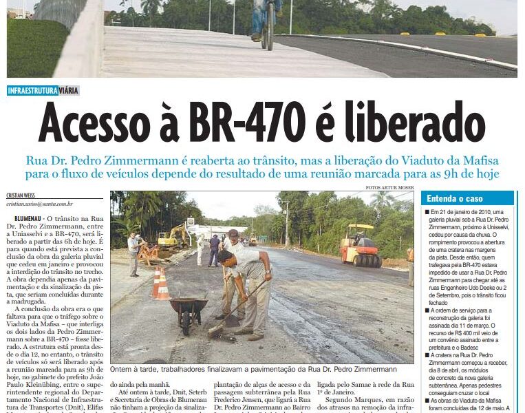 Viaduto da Mafisa com BR-470 e Dr Pedro Zimmermann aberto ao trânsito em Blumenau Cristian Weiss Cristian Edel Weiss NSC Comunicação RBS Jornal de Santa Catarina